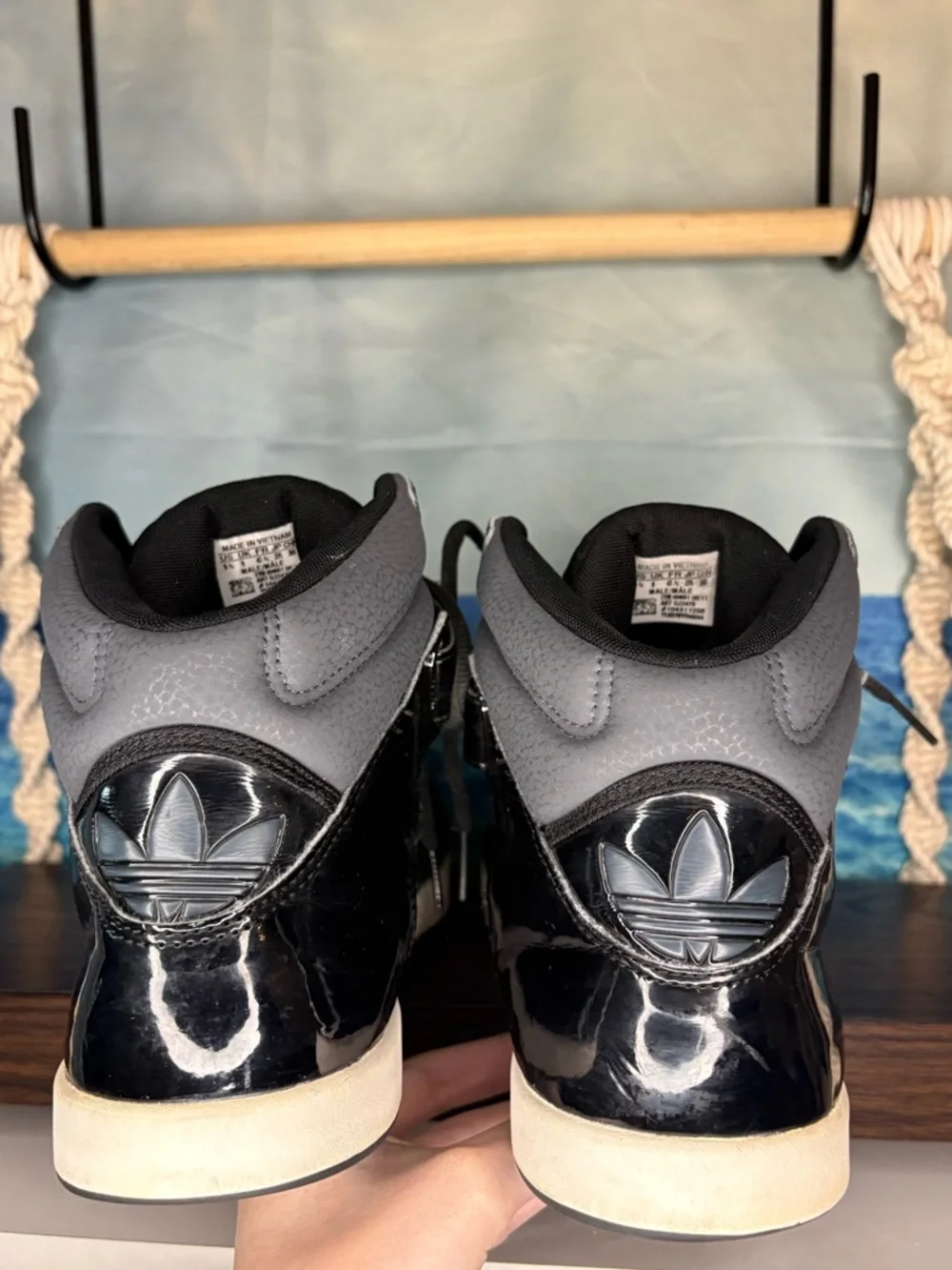adidas Originals AR 2.0 Black and White Patent Leather High-Top Sneakers
